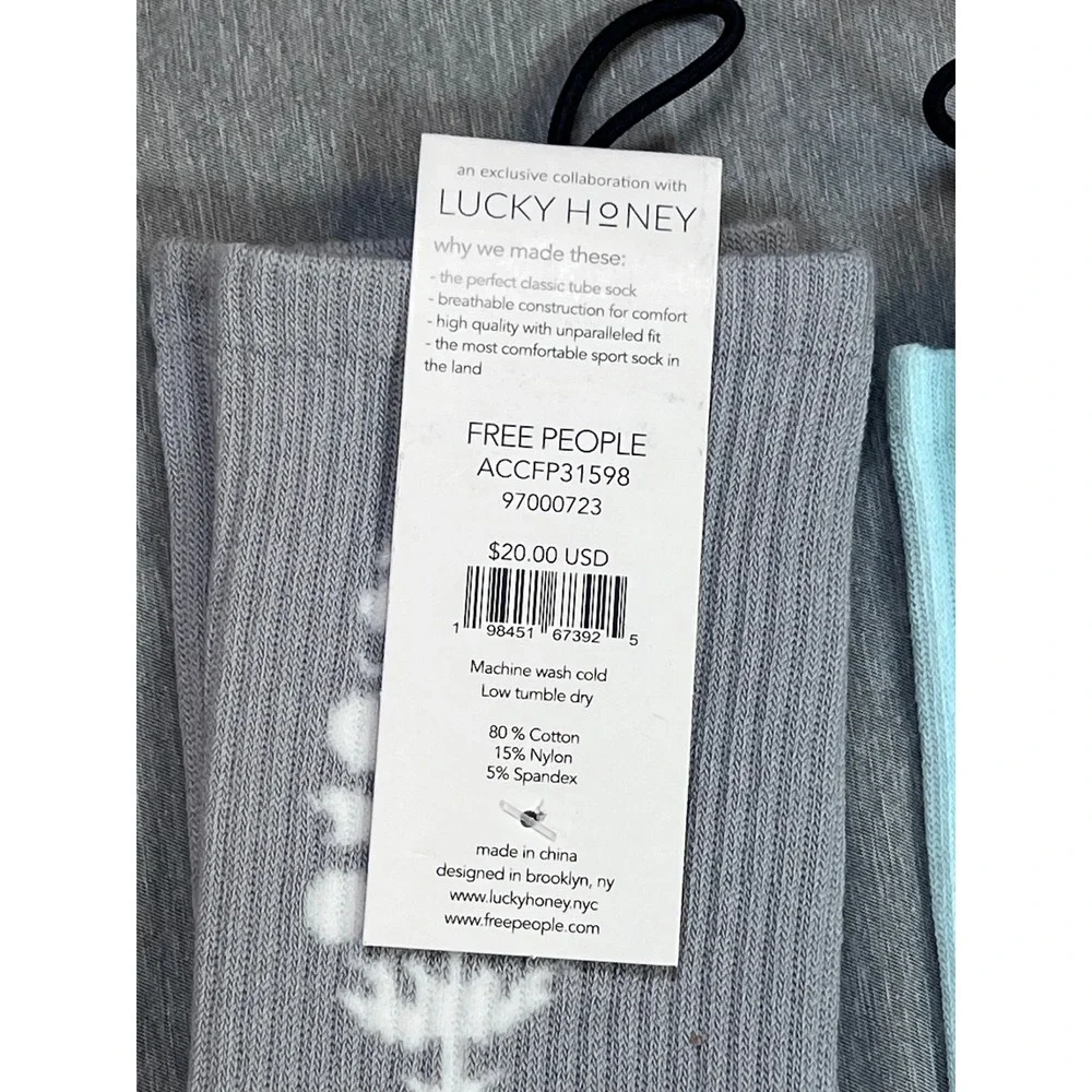 FP Movement Free People x Lucky Honey Last Lap Tube Socks 3 Pair Grey orange NEW